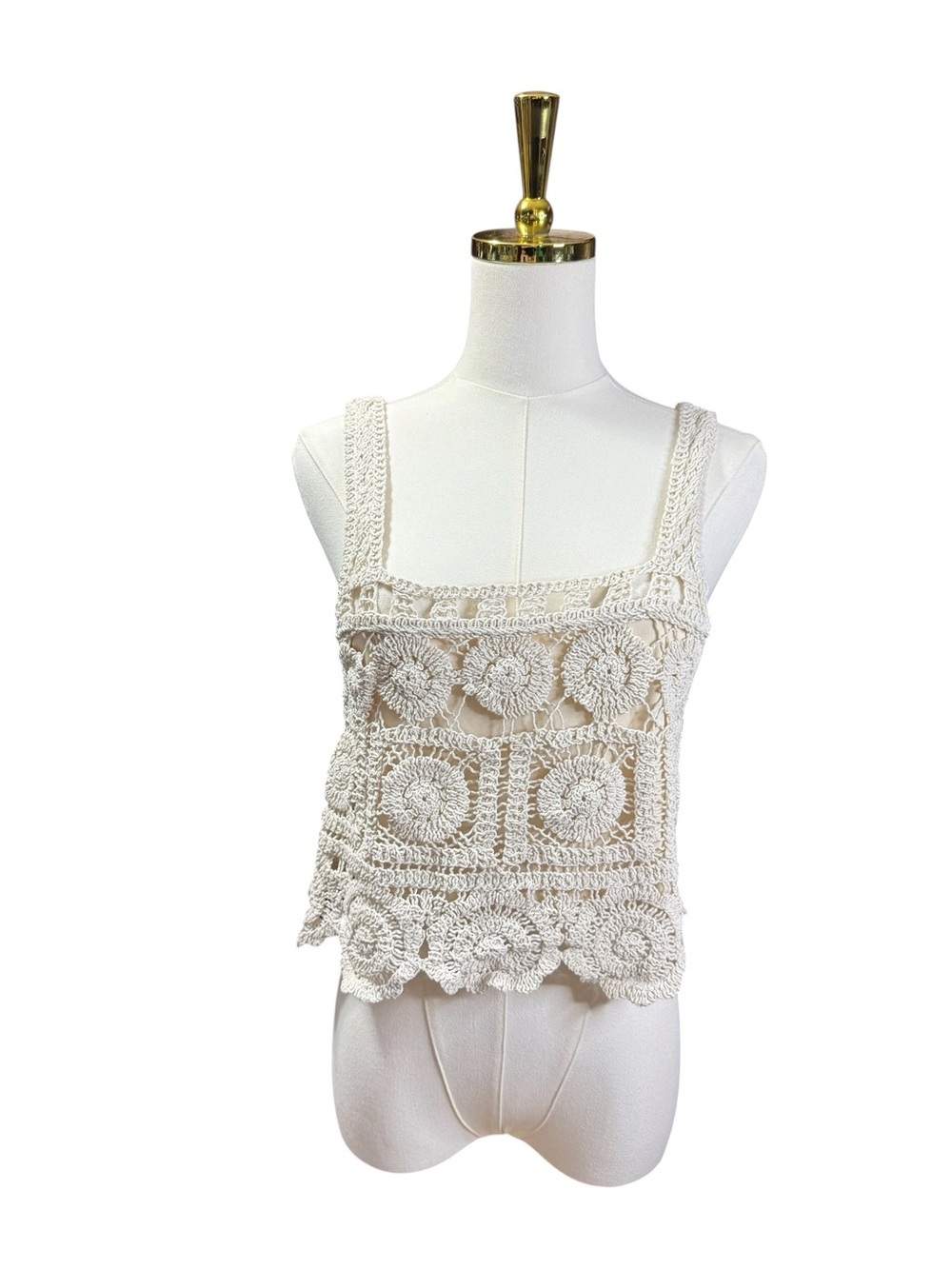 Rebellion Again Crochet Square Lined Crop Top - Cream Size S Festival